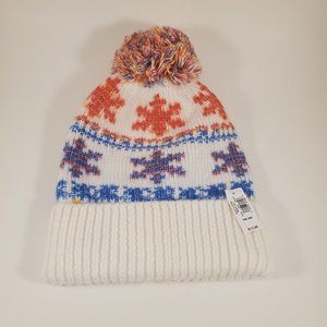 Old Navy Women White Snowflake Pom Pom Beanie